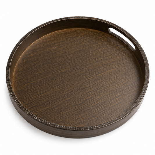 Round Bamboo Serving Tray with Handles