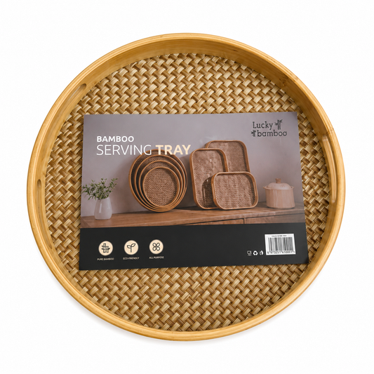 Round Bamboo Serving Tray with Woven Design