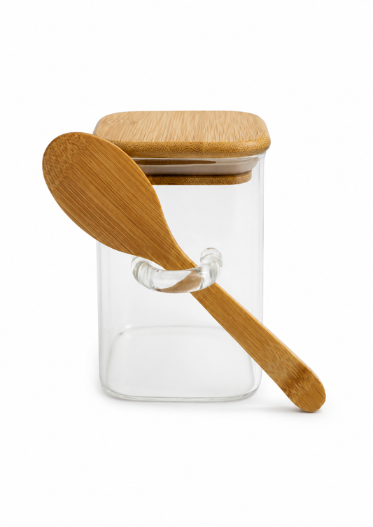 Glass Spice Jar with Bamboo Lid & Wooden Spoon