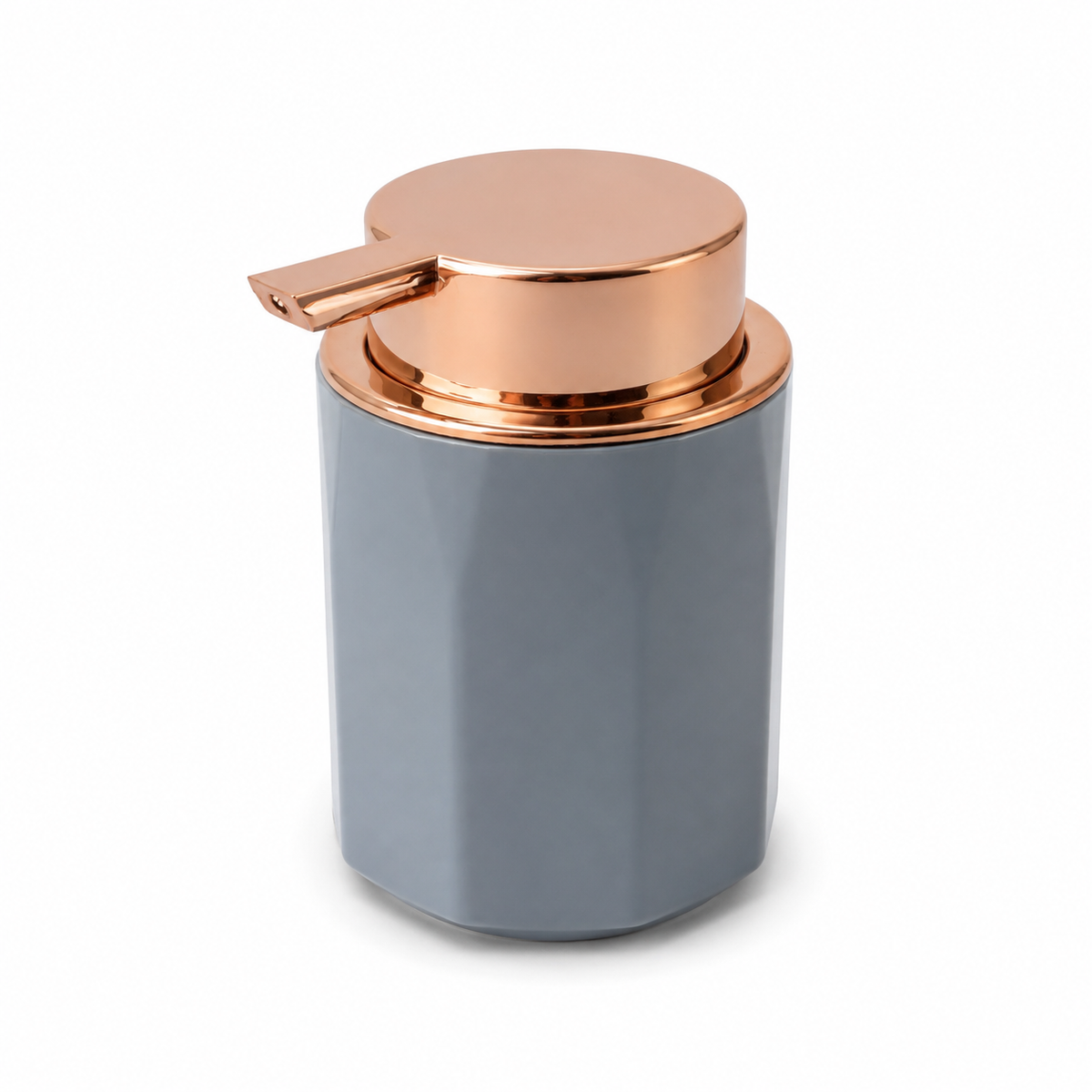 Faceted Liquid Dispenser with Metallic-Toned Pump