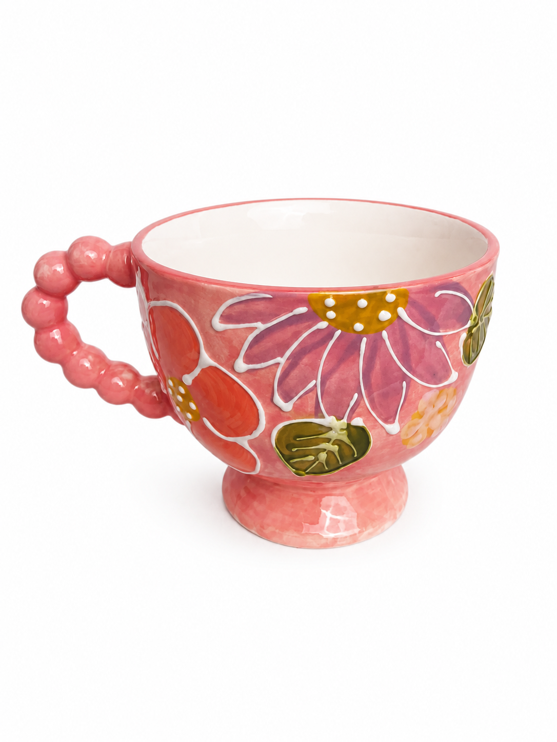 Pastel Blossom Cherry Pedestal Mug with Pearl Handle