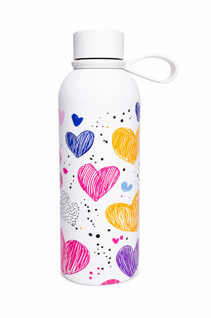 Colorful Heart Print Stainless Steel Water Bottle