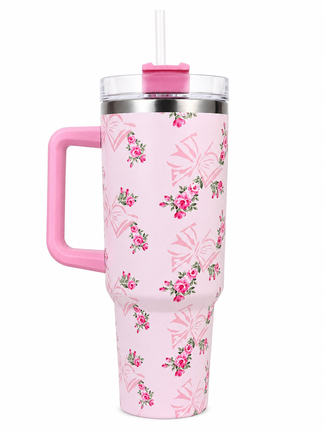 Lavender Floral Insulated Tumbler with Handle & Straw