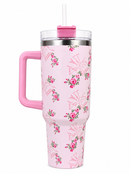 Lavender Floral Insulated Tumbler with Handle & Straw