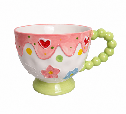 Pastel Blossom Cherry Pedestal Mug with Pearl Handle