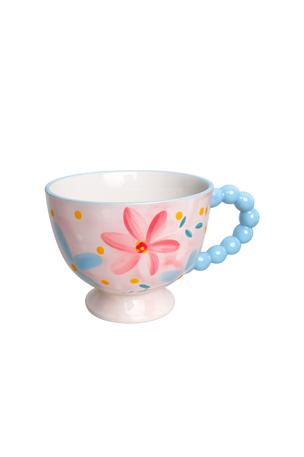 Pastel Blossom Cherry Pedestal Mug with Pearl Handle