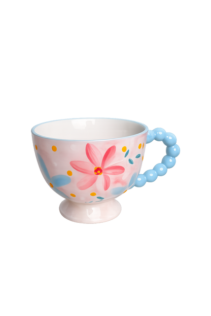 Pastel Blossom Cherry Pedestal Mug with Pearl Handle