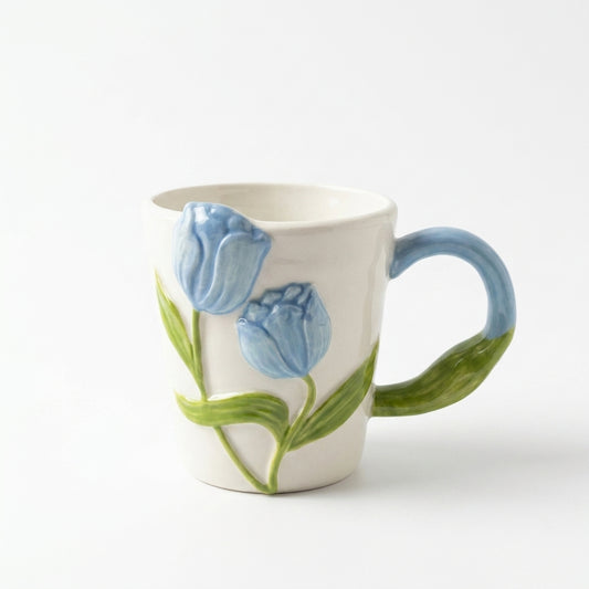 3D Tulip Flower Mug – Sculpted Floral Handle Design