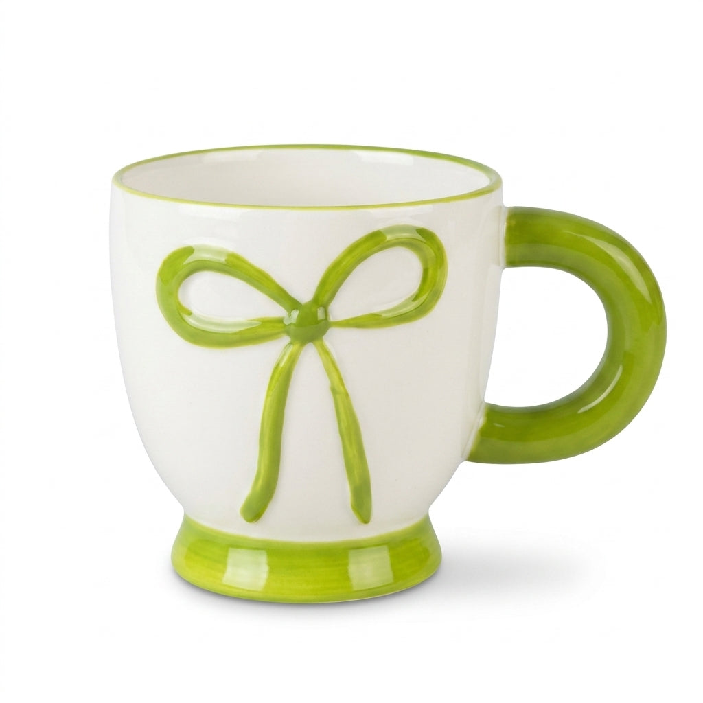 ow Accent Mug – Footed Base with Painted Ribbon Design