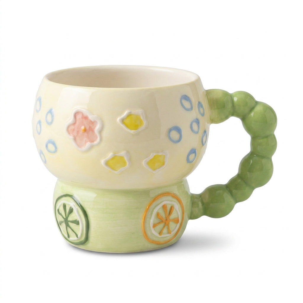 Two-Tier Bubble Handle Mug – Painted Pattern Design