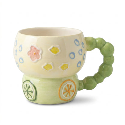 Two-Tier Bubble Handle Mug – Painted Pattern Design