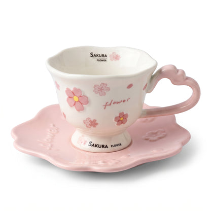Sakura Floral Scalloped Teacup and Saucer Set