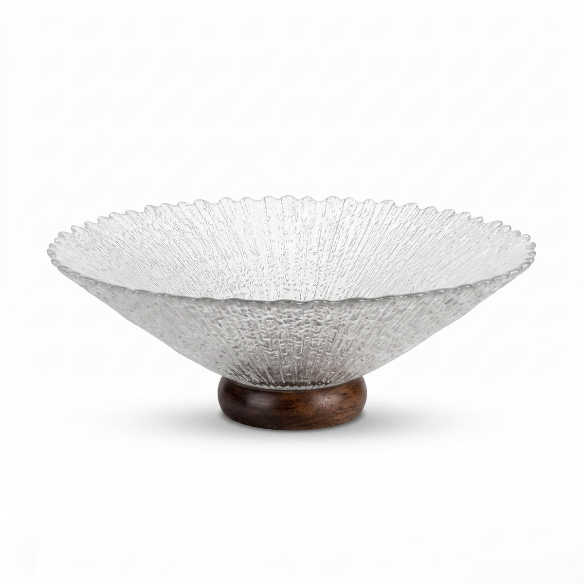 Textured Glass Bowl with Wood Pedestal Base