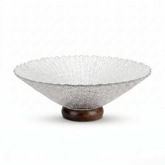 Textured Glass Bowl with Wood Pedestal Base