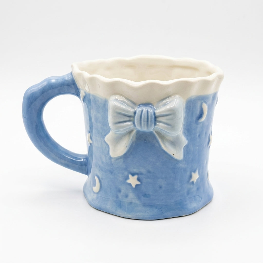 Ceramic Bow Mug – Celestial Moon & Star Design