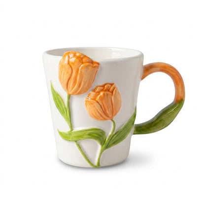 3D Tulip Flower Mug – Sculpted Floral Handle Design