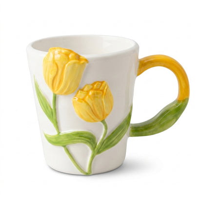 3D Tulip Flower Mug – Sculpted Floral Handle Design