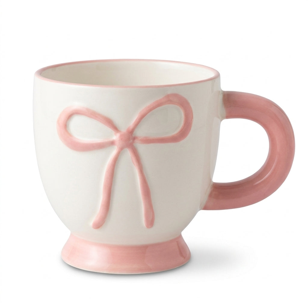 ow Accent Mug – Footed Base with Painted Ribbon Design