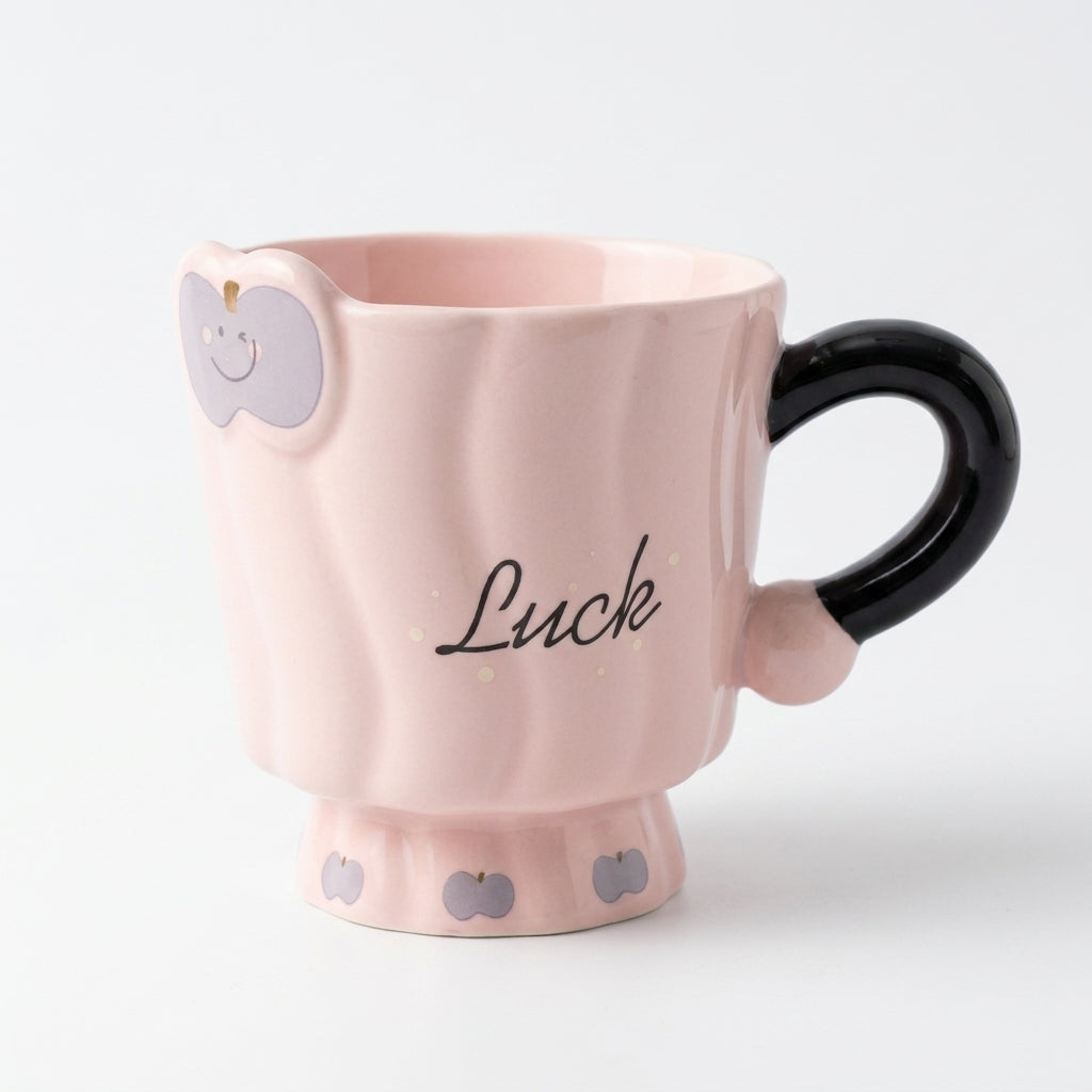 Apple Motif Mug with Script Word – Textured Ceramic Design