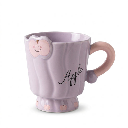 Apple Motif Mug with Script Word – Textured Ceramic Design