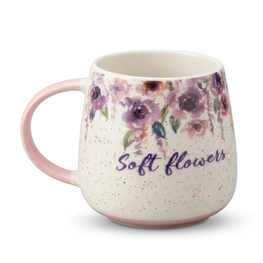 Watercolor Floral Mug – Speckled Ceramic with Script Text