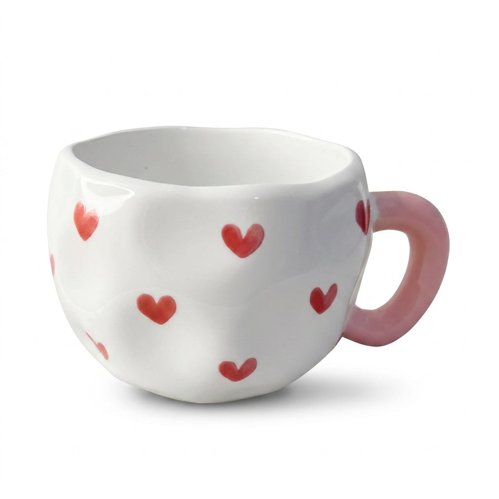Rounded Ceramic Mug – Painted Pattern with Curved Handle