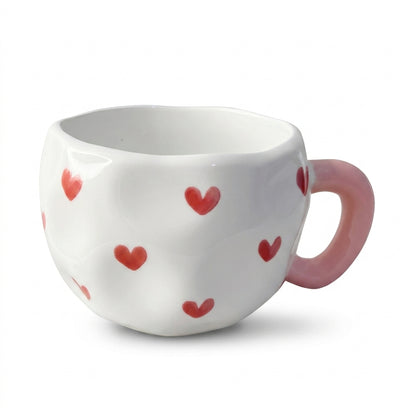 Rounded Ceramic Mug – Painted Pattern with Curved Handle