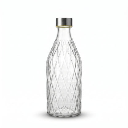 Diamond Cut Glass Bottle with Screw Cap