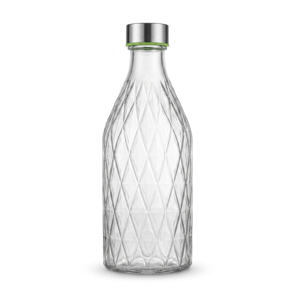 Diamond Cut Glass Bottle with Screw Cap