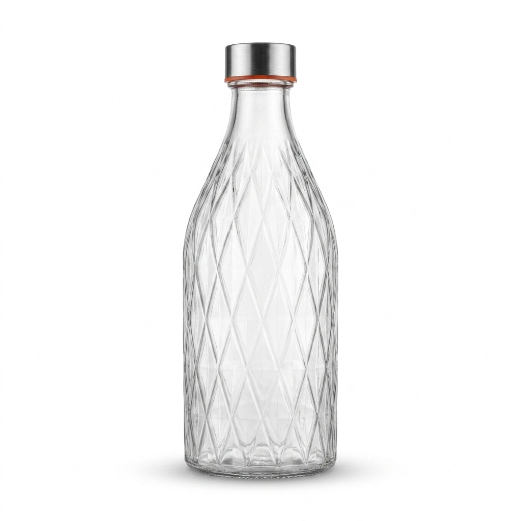 Diamond Cut Glass Bottle with Screw Cap