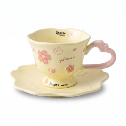 Sakura Floral Scalloped Teacup and Saucer Set