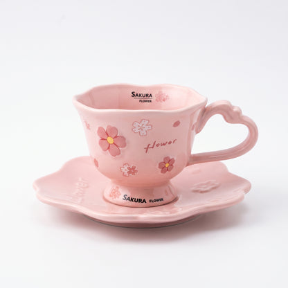 Sakura Floral Scalloped Teacup and Saucer Set