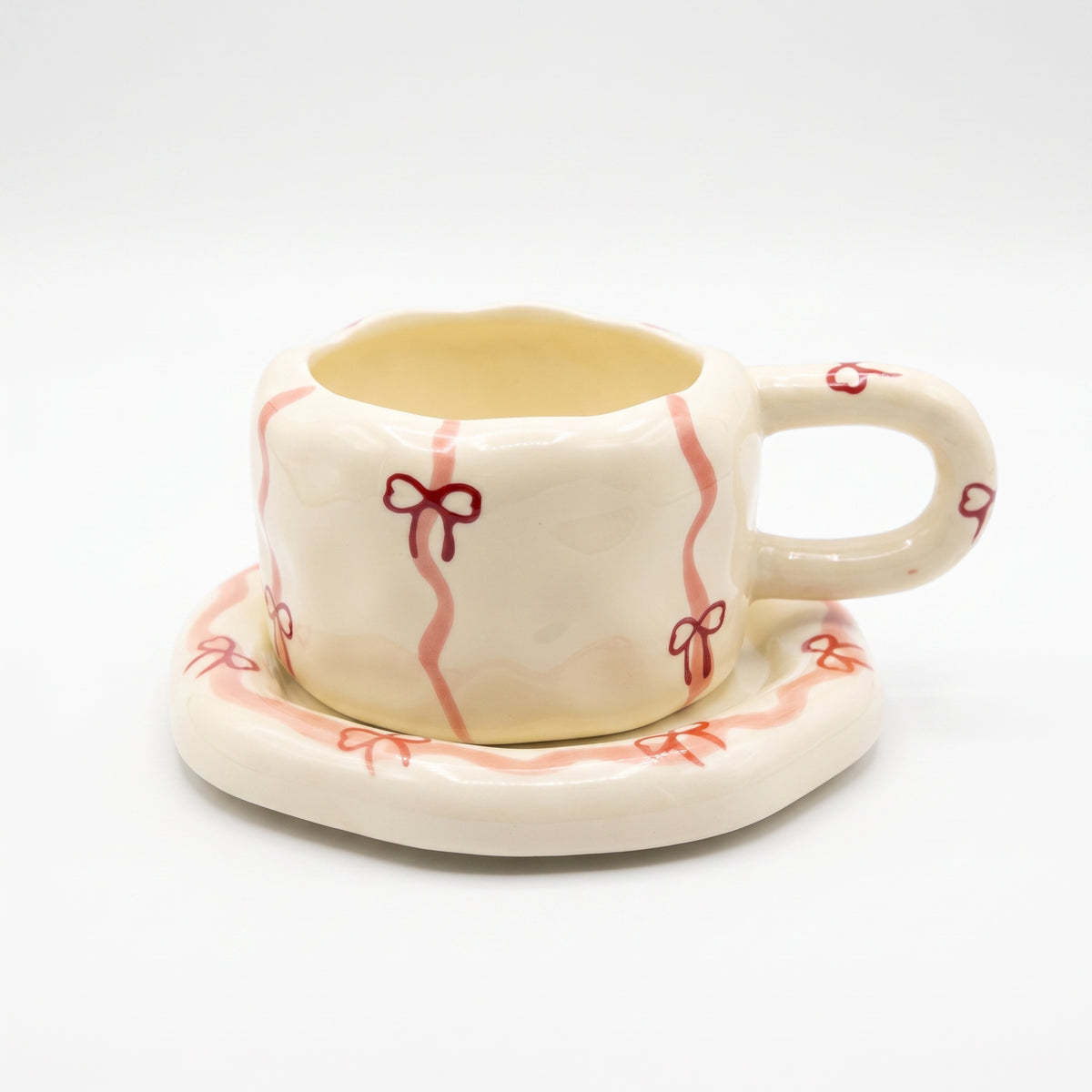 Ribbon Bow Ceramic Cup and Saucer Set