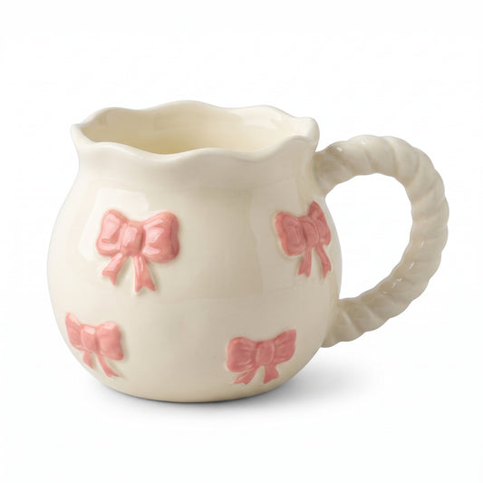 Scalloped Bow Print Ceramic Mug with Twisted Rope Handle