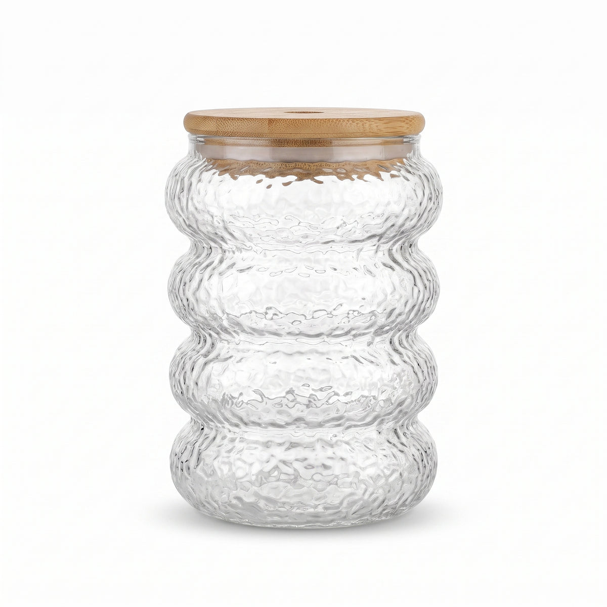Wavy Textured Glass Storage Jar with Bamboo Lid