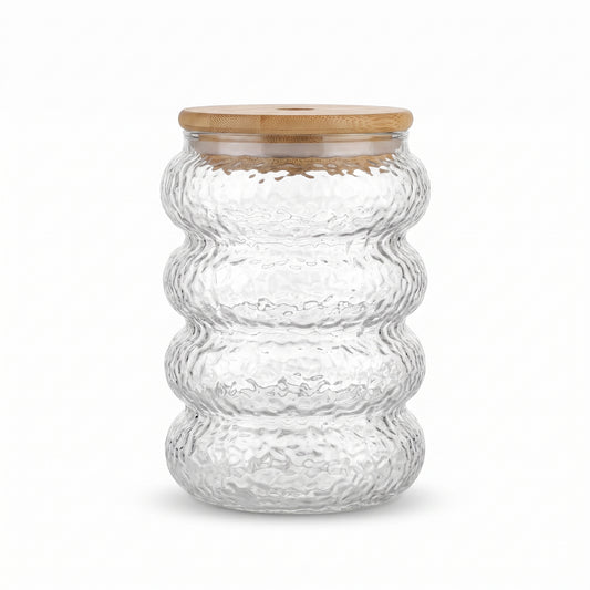 Wavy Textured Glass Storage Jar with Bamboo Lid