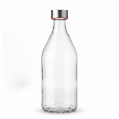 Glass Water Bottle with Stainless Steel Screw Cap
