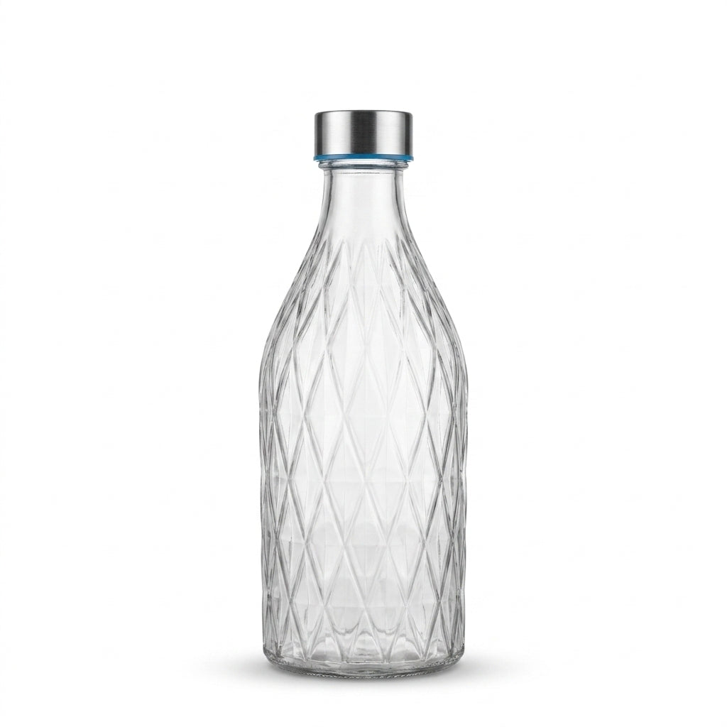 Diamond Cut Glass Bottle with Screw Cap