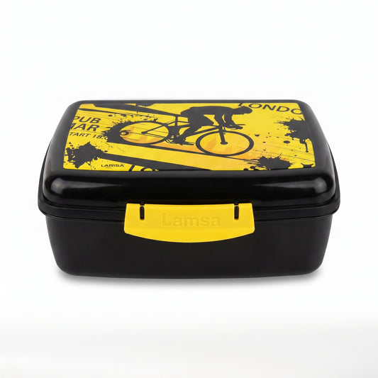 Rectangular Sports Motif Bento Lunch Box with Front Latch