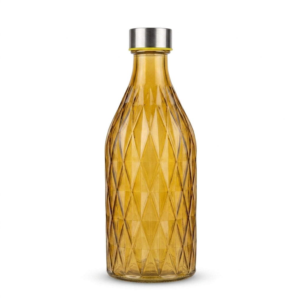 Diamond Textured Glass Bottle with Screw Cap