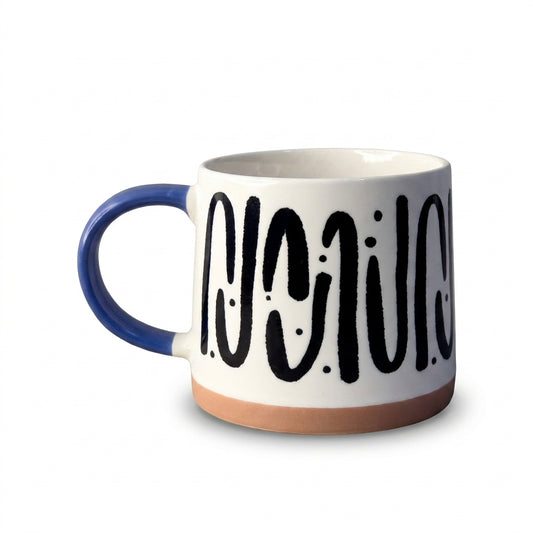 Bold Line Pattern Mug – Two-Tone Ceramic with Unglazed Base