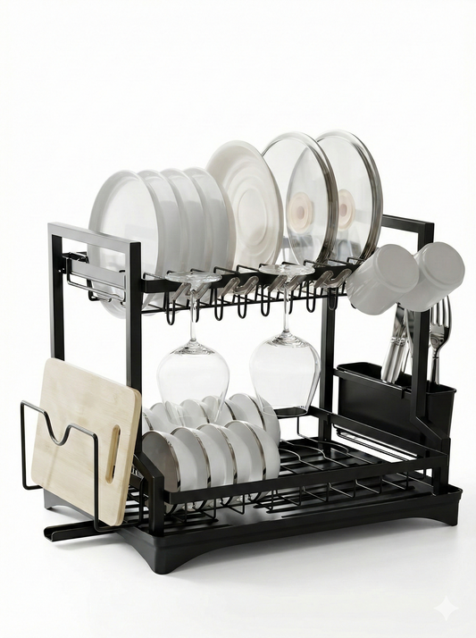 Tier Kitchen Dish Drying Rack with Cup & Cutlery Holder