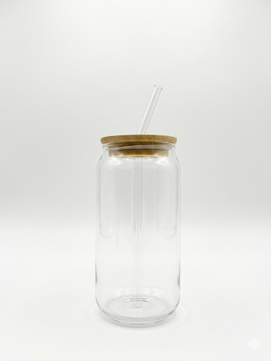 Minimal Clear Glass Can Cup with Bamboo Lid & Straw