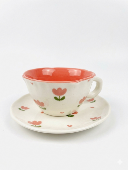 Cute Floral Ceramic Tea Cup & Saucer Set