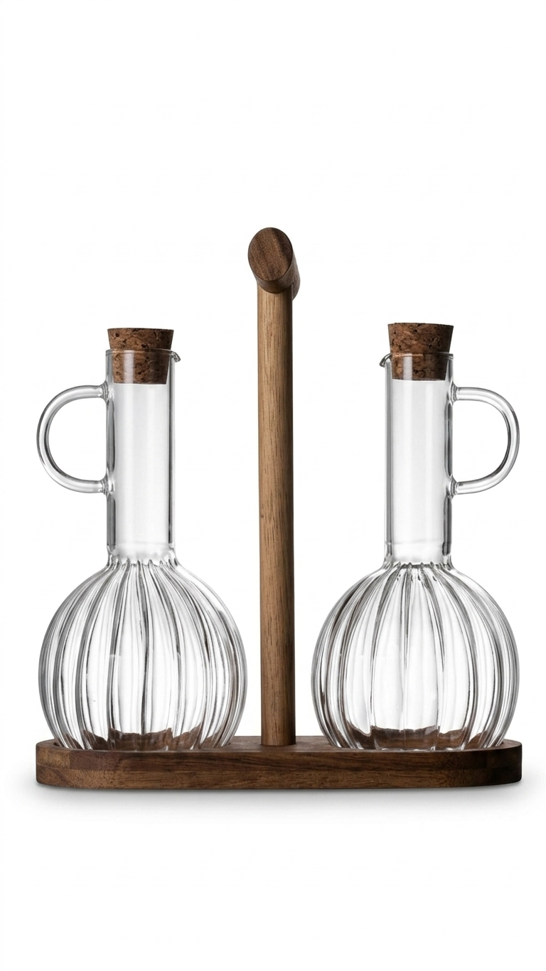 Artisan Ribbed Glass Oil and Vinegar Cruet Set