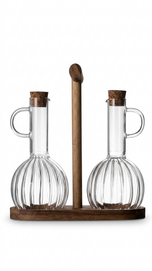 Artisan Ribbed Glass Oil and Vinegar Cruet Set