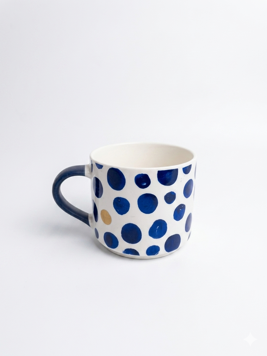 Handcrafted Ceramic Mug with Blue Checkered Design