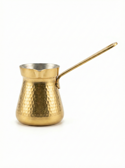 Hammered Gold Turkish Coffee Pot with Long Metal Handle