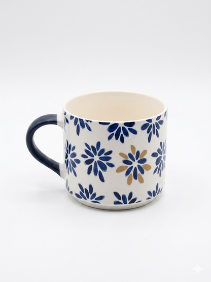 Handcrafted Ceramic Mug with Blue Checkered Design