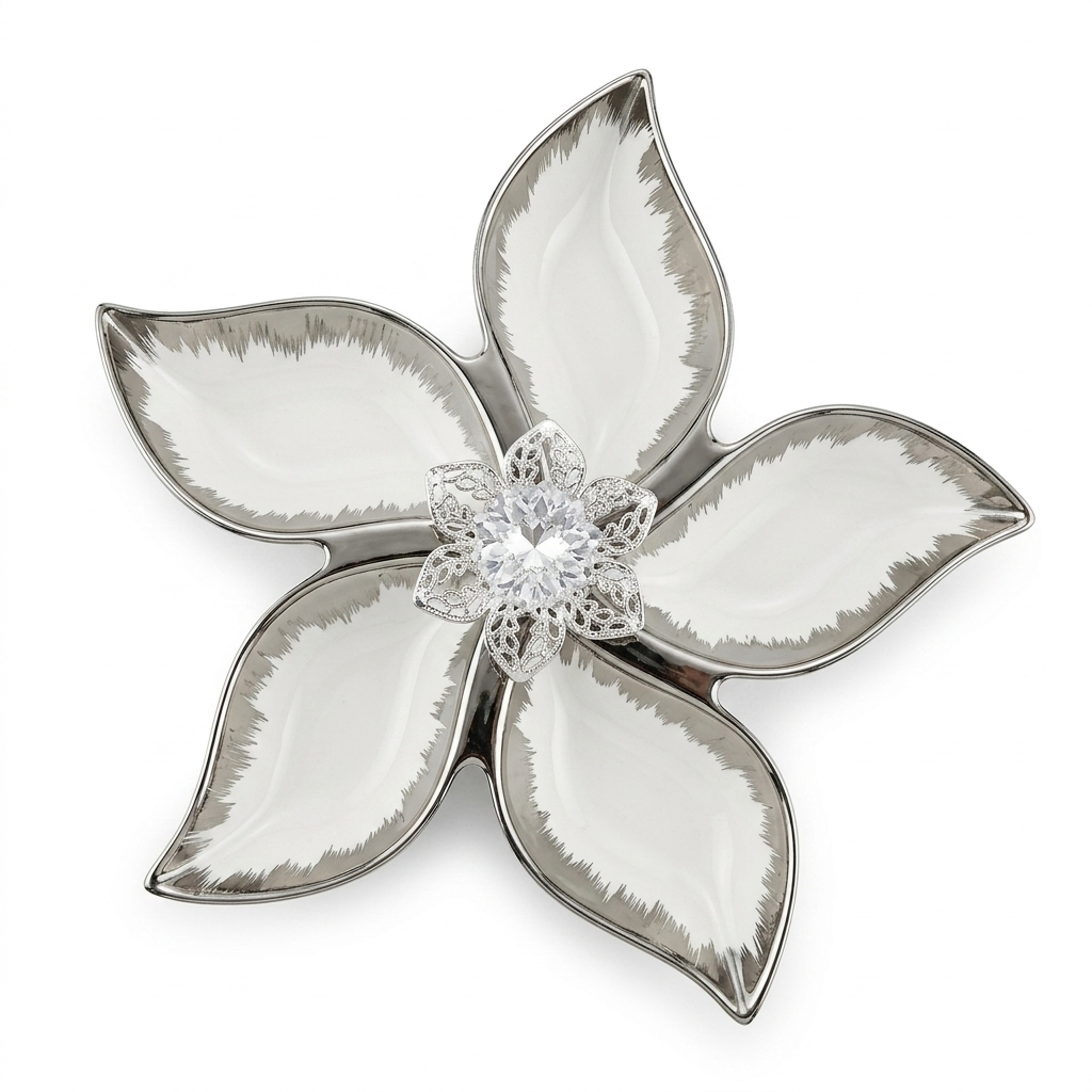 Luxury 5-Piece Floral Serving Tray Set with Crystal Center